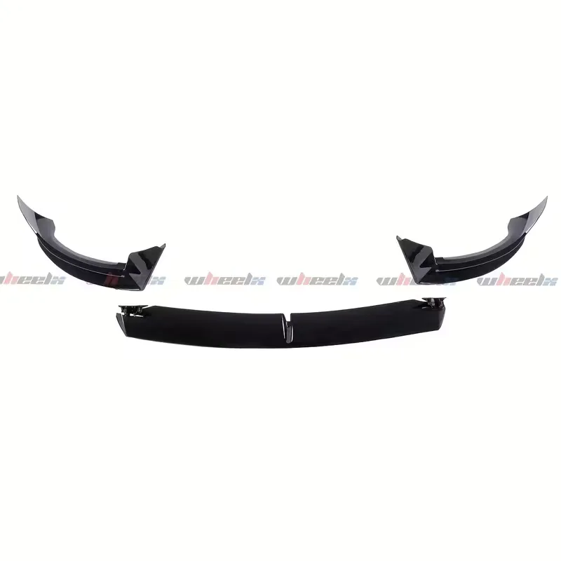 Three gloss black pieces on white — two curved corner sections above a longer center splitter