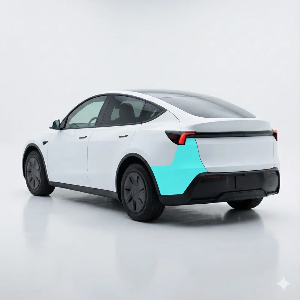 Illustration of a Model Y from behind with the rear bumper area highlighted