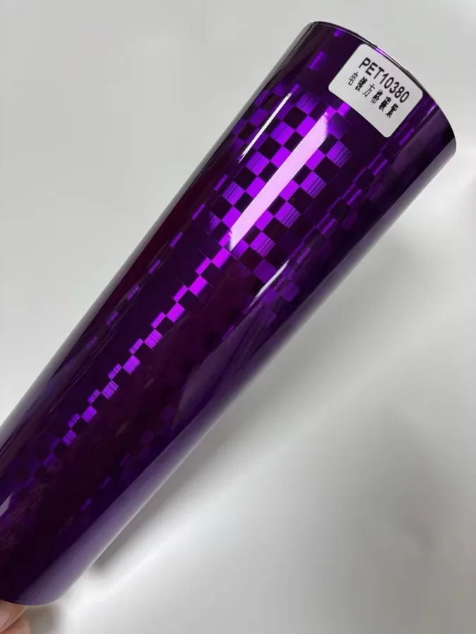 TeslaWrapper Space Film in Gloss Chrome Checkered Carbon Purple