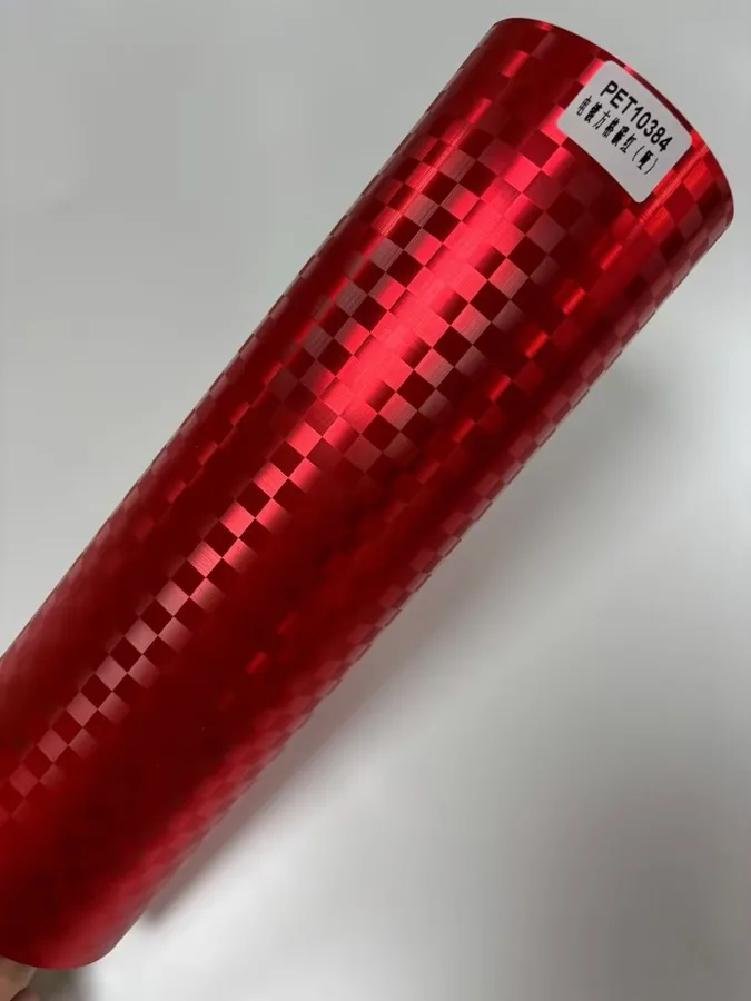 TeslaWrapper Space Film in Matte Chrome Checkered Carbon Red